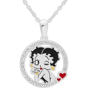 Betty Boop Fine Silver Plated Crystal Pendant with 18" Chain
